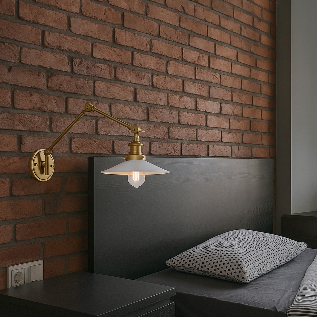 Aplique de pared dorado acabado de latón con brazo oscilante, vintage, orientable, para dormitorio, sala o estudio "Astral"-E27 