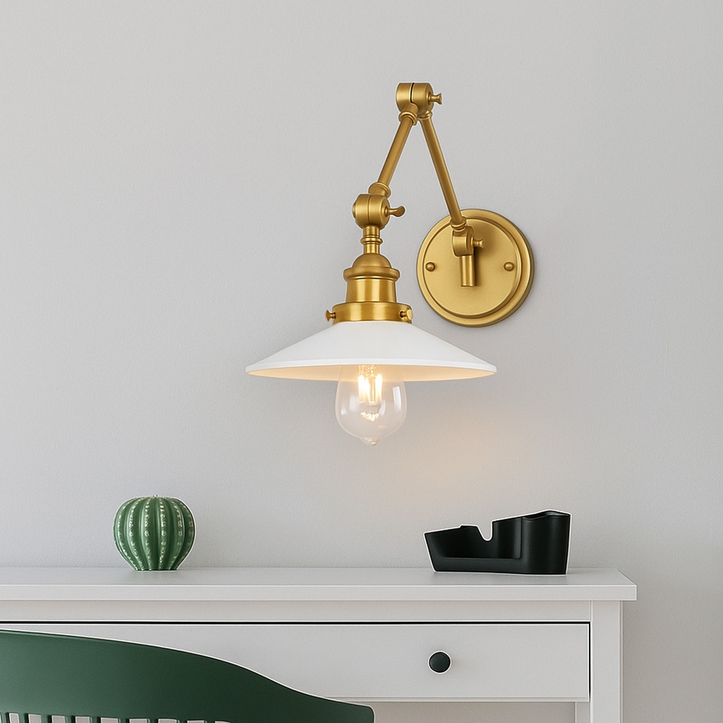 Aplique de pared dorado acabado de latón con brazo oscilante, vintage, orientable, para dormitorio, sala o estudio "Astral"-E27 
