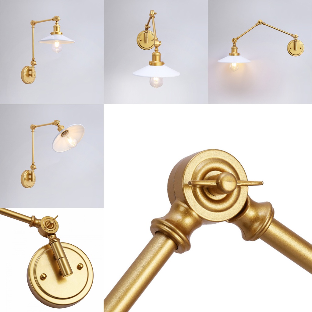 Aplique de pared dorado acabado de latón con brazo oscilante, vintage, orientable, para dormitorio, sala o estudio "Astral"-E27 