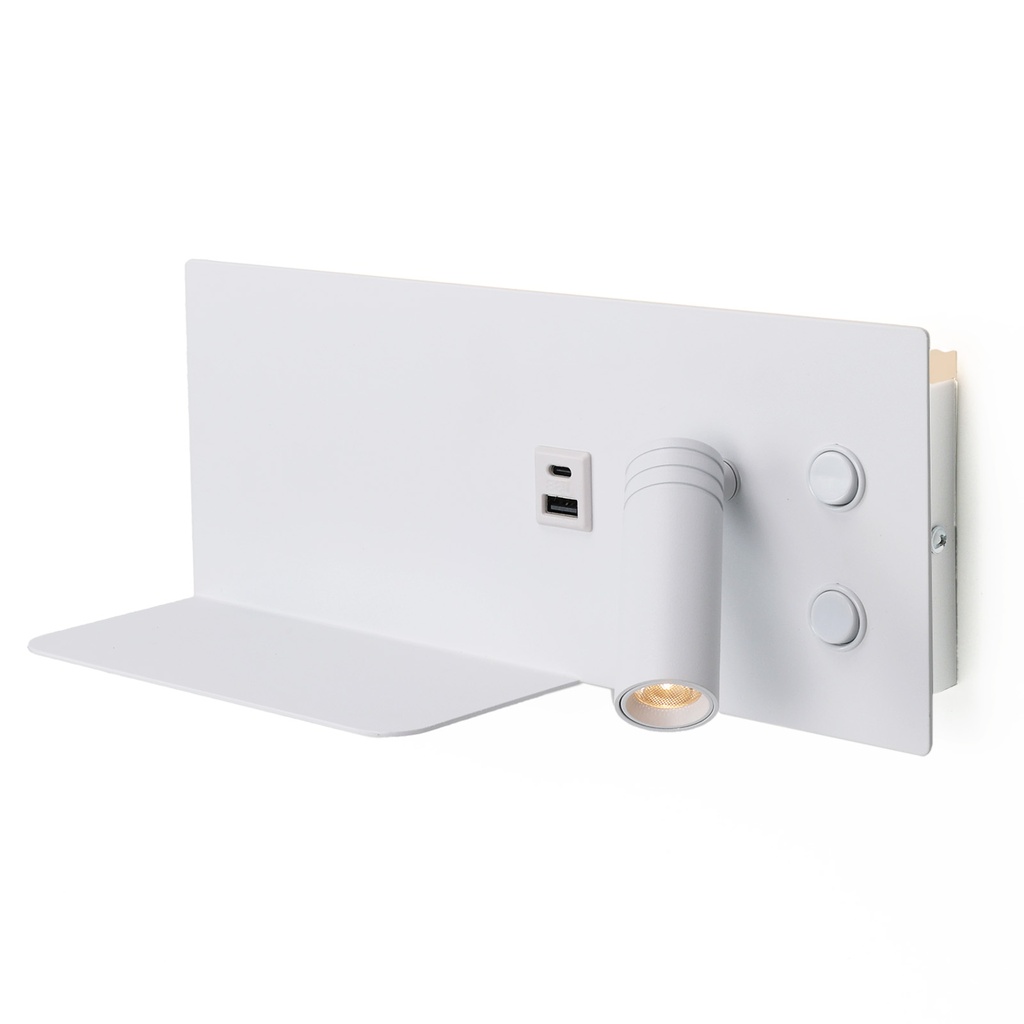 Aplique de pared para lectura con puerto USB - Iluminación ambiental 7W con foco lectura 3W 2700K "VIENA"(Izquierdo)
