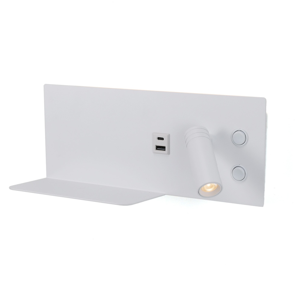 Aplique de pared para lectura con puerto USB - Iluminación ambiental 7W con foco lectura 3W 2700K "VIENA"(Izquierdo)