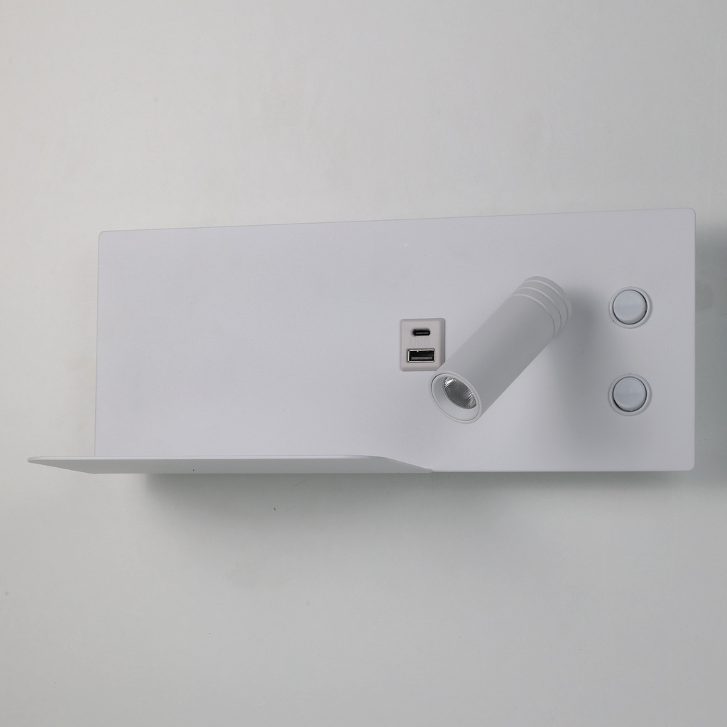 Aplique de pared para lectura con puerto USB - Iluminación ambiental 7W con foco lectura 3W 2700K "VIENA"(Izquierdo)