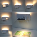 Aplique de pared para lectura con puerto USB - Iluminación ambiental 7W con foco lectura 3W 2700K "VIENA"(Izquierdo)