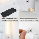 Aplique de pared para lectura con puerto USB - Iluminación ambiental 7W con foco lectura 3W 2700K "VIENA"(Izquierdo)