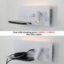 Aplique de pared para lectura con puerto USB - Iluminación ambiental 7W con foco lectura 3W 2700K "VIENA"(Izquierdo)