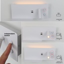 Aplique de pared para lectura con puerto USB - Iluminación ambiental 7W con foco lectura 3W 2700K "VIENA"(Izquierdo)