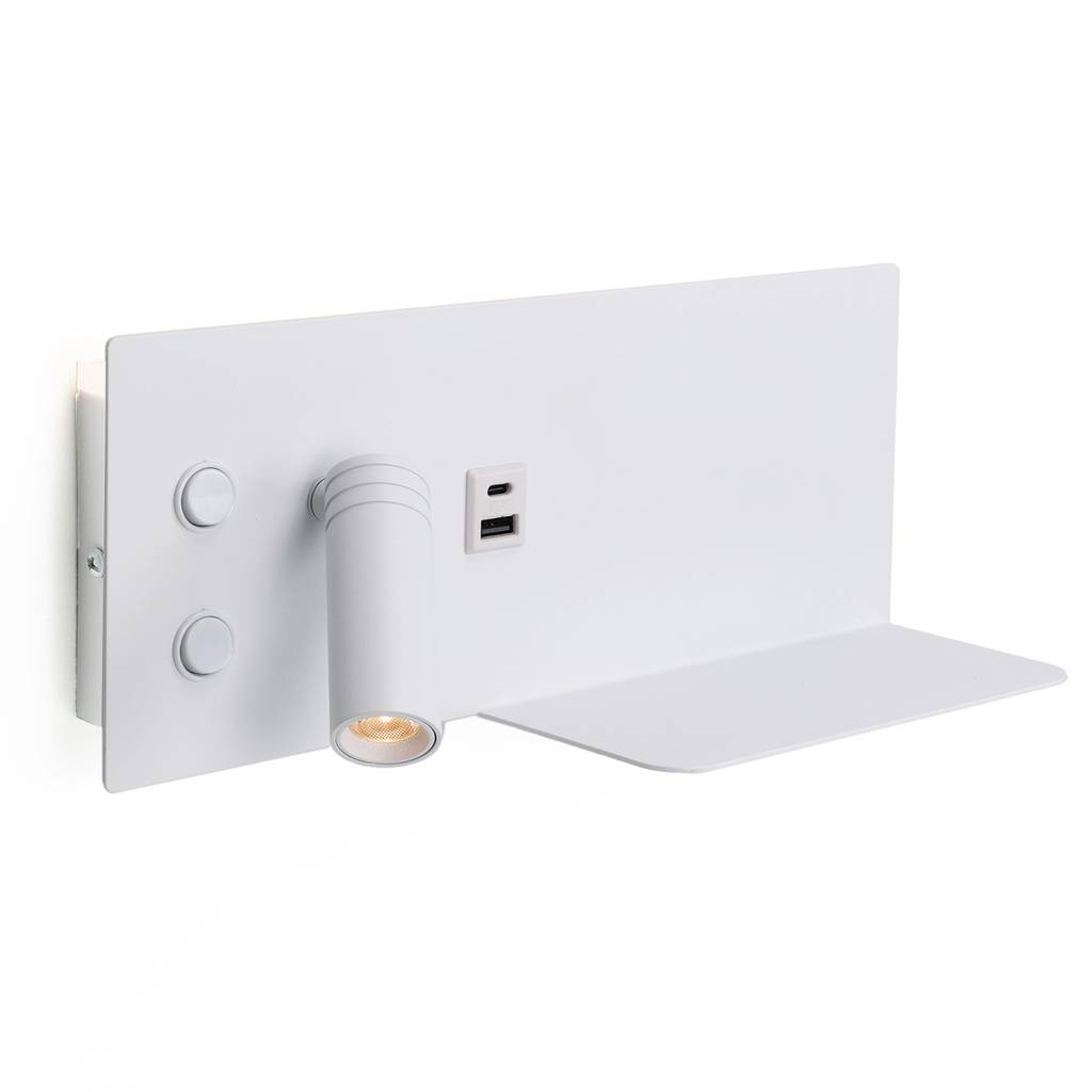 Aplique de pared para lectura con puerto USB - Iluminación ambiental 7W con foco lectura 3W 2700K "VIENA"(Derecho)