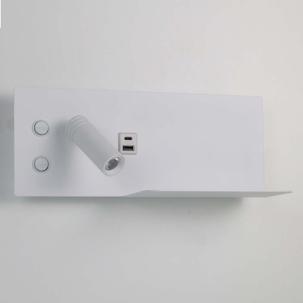 Aplique de pared para lectura con puerto USB - Iluminación ambiental 7W con foco lectura 3W 2700K "VIENA"(Derecho)