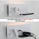 Aplique de pared para lectura con puerto USB - Iluminación ambiental 7W con foco lectura 3W 2700K "VIENA"(Derecho)