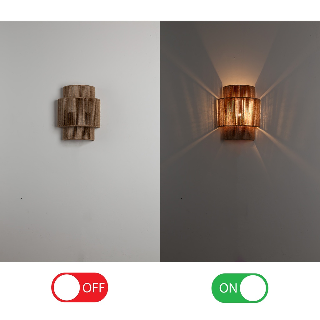 Aplique de Pared Moderno de Cuerda de Yute: Luces Tejidas a Mano para Dormitorio y Sala de Estar, Estilo Rústico Bohemio "DALIA"-E27