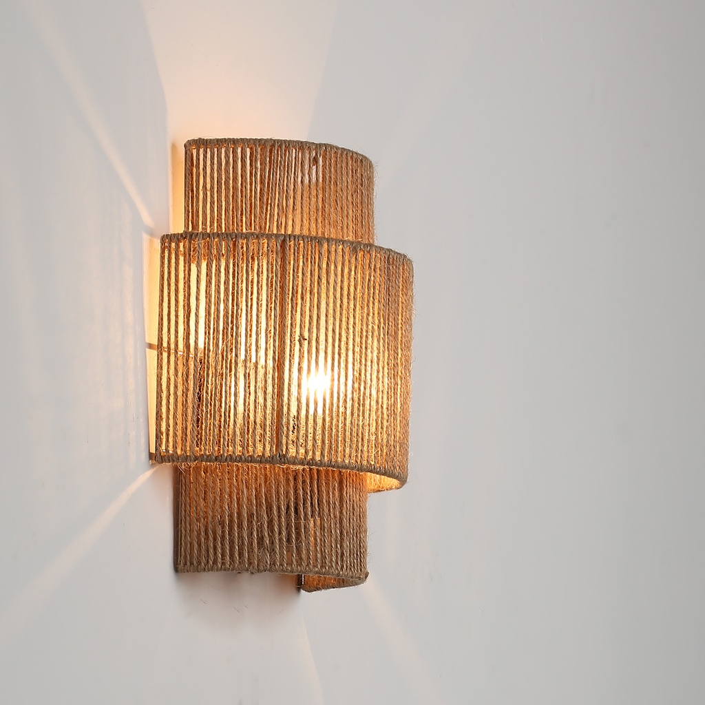 Aplique de Pared Moderno de Cuerda de Yute: Luces Tejidas a Mano para Dormitorio y Sala de Estar, Estilo Rústico Bohemio "DALIA"-E27