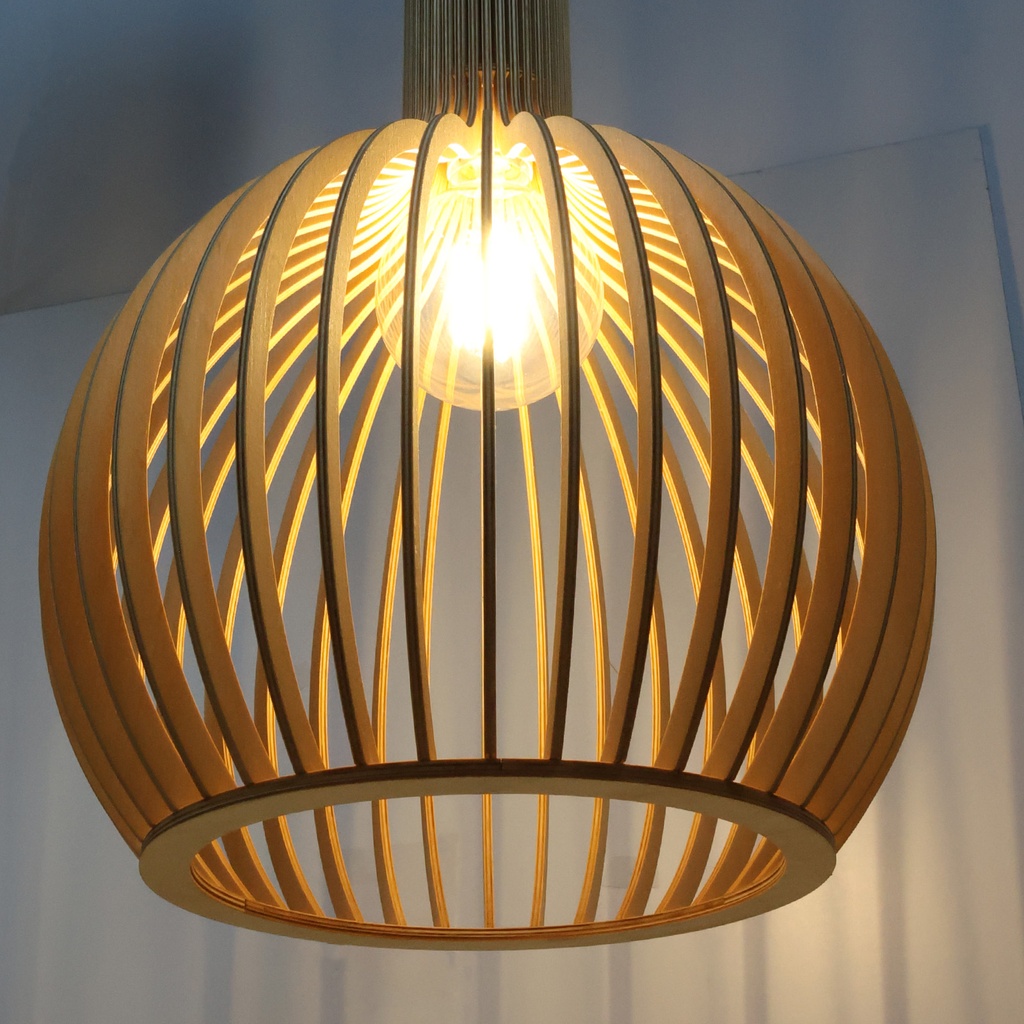 Lámpara Colgante de Madera Ø35cm "MINKA" – Pantalla Artesanal con Casquillo E27, Altura Ajustable, Estilo Nórdico para Cocina, Salón o Restaurante