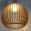 Lámpara Colgante de Madera Ø35cm "MINKA" – Pantalla Artesanal con Casquillo E27, Altura Ajustable, Estilo Nórdico para Cocina, Salón o Restaurante