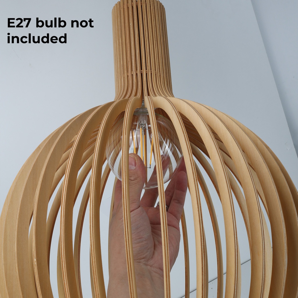Lámpara Colgante de Madera Ø35cm "MINKA" – Pantalla Artesanal con Casquillo E27, Altura Ajustable, Estilo Nórdico para Cocina, Salón o Restaurante