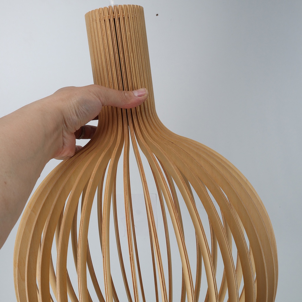 Lámpara Colgante de Madera Ø35cm "MINKA" – Pantalla Artesanal con Casquillo E27, Altura Ajustable, Estilo Nórdico para Cocina, Salón o Restaurante