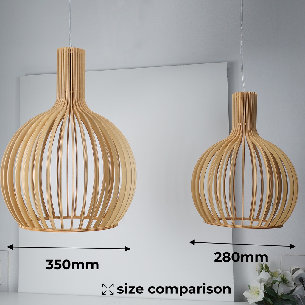 Lámpara Colgante de Madera Ø35cm "MINKA" – Pantalla Artesanal con Casquillo E27, Altura Ajustable, Estilo Nórdico para Cocina, Salón o Restaurante