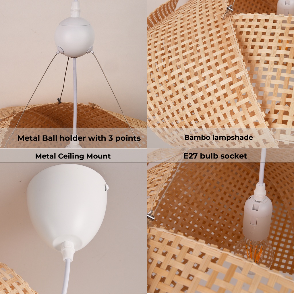 Lámpara Colgante de Mimbre "ABEJA" – Diseño Geométrico Tejido a Mano, Estilo Natural Boho, Casquillo E27 para Salón o Comedor 60cm