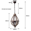 Lámpara de araña de granja, lámpara de madera de orbe, iluminación de entrada de 4 luces con acabado de metal óxido cepillado a mano, color marrón "Willow"
