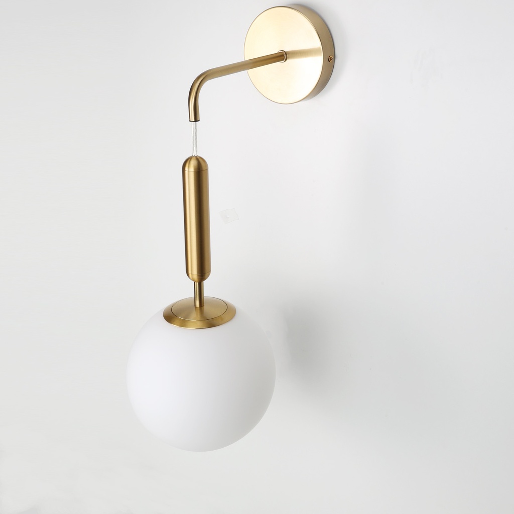Lámpara de pared colgante nórdica minimalista latón dorado con bola de crsital "ATENAS" E27, Ø18 cm