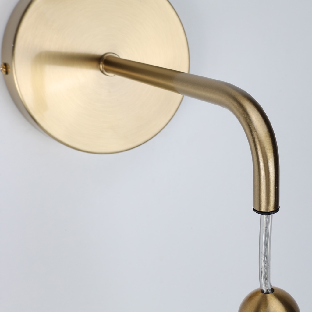Lámpara de pared colgante nórdica minimalista latón dorado con bola de crsital "ATENAS" E27, Ø18 cm