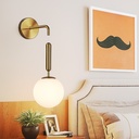 Lámpara de pared colgante nórdica minimalista latón dorado con bola de crsital "ATENAS" E27, Ø18 cm