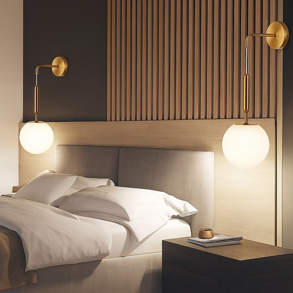 Lámpara de pared colgante nórdica minimalista latón dorado con bola de crsital "ATENAS" E27, Ø18 cm
