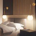 Lámpara de pared colgante nórdica minimalista latón dorado con bola de crsital "ATENAS" E27, Ø18 cm