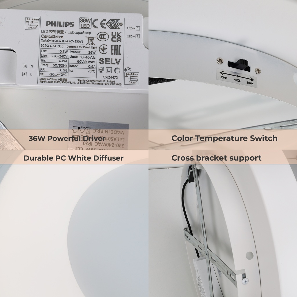 Plafón LED 36W Circular Metal Ø40 cm 3000K-4000K-6000K Seleccionable Philips Driver 4500lm CRI 85 No Parpadeo