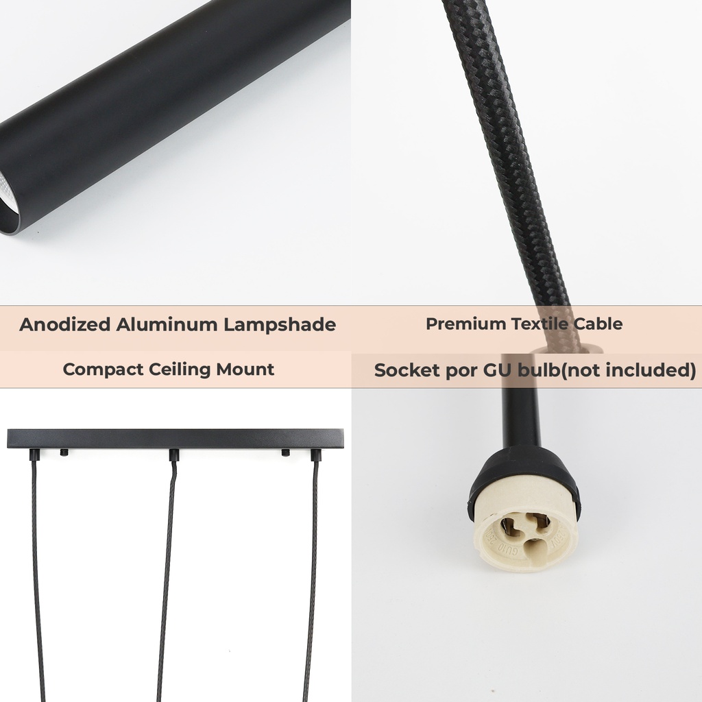 Lámpara colgante triple tubos estilo minimalista "VARILLA" - GU10 30cm