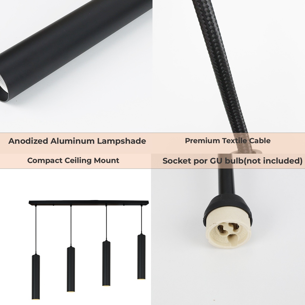Lámpara colgante con cuádruple tubos estilo minimalista "Parma" - GU10 30cm