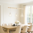 Lámpara Colgante "SANDY" con 3 luces – Madera y Metal con Pantallas de Jaula – Estilo Industrial Retro – Casquillo E27 – Cable Regulable – IP20 – Ideal para Salón, Dormitorio o Cocina