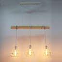 Lámpara Colgante "SANDY" con 3 luces – Madera y Metal con Pantallas de Jaula – Estilo Industrial Retro – Casquillo E27 – Cable Regulable – IP20 – Ideal para Salón, Dormitorio o Cocina