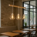 Lámpara Colgante "SANDY" con 3 luces – Madera y Metal con Pantallas de Jaula – Estilo Industrial Retro – Casquillo E27 – Cable Regulable – IP20 – Ideal para Salón, Dormitorio o Cocina