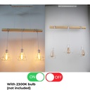Lámpara Colgante "SANDY" con 3 luces – Madera y Metal con Pantallas de Jaula – Estilo Industrial Retro – Casquillo E27 – Cable Regulable – IP20 – Ideal para Salón, Dormitorio o Cocina