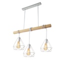 Lámpara Colgante "SANDY" con 3 luces – Madera y Metal con Pantallas de Jaula – Estilo Industrial Retro – Casquillo E27 – Cable Regulable – IP20 – Ideal para Salón, Dormitorio o Cocina