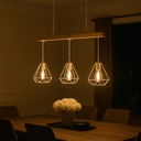 Lámpara Colgante "SANDY" con 3 luces – Madera y Metal con Pantallas de Jaula – Estilo Industrial Retro – Casquillo E27 – Cable Regulable – IP20 – Ideal para Salón, Dormitorio o Cocina
