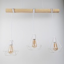 Lámpara Colgante "SANDY" con 3 luces – Madera y Metal con Pantallas de Jaula – Estilo Industrial Retro – Casquillo E27 – Cable Regulable – IP20 – Ideal para Salón, Dormitorio o Cocina