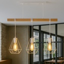 Lámpara Colgante "SANDY" con 3 luces – Madera y Metal con Pantallas de Jaula – Estilo Industrial Retro – Casquillo E27 – Cable Regulable – IP20 – Ideal para Salón, Dormitorio o Cocina
