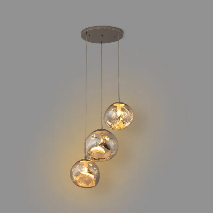 Lámpara colgante de vidrio de lava irregular, Lámpara tripla de cristal "Triple Magma" E27, ideal para sala, comedor o dormitorio. 