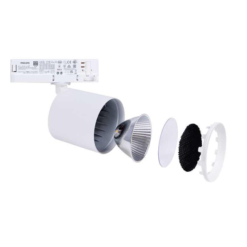 Proyector LED para carril trifásico 4000K - 40W - CRI 95 - Driver Philips Xitanium - Blanco