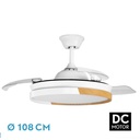 Ventilador Motor DC Emperador 72W Blanco/Haya 3 Aspas Desplegables 106D 7200LM 3000-4000-6000K Remoto + Memoria + Temporizador