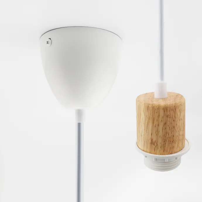 Rosácea de Teto para Luminária Pendente com Soquete E27 em Madeira Natural – Cabo de 90cm e Rosácea de Teto em Aço de 10cm