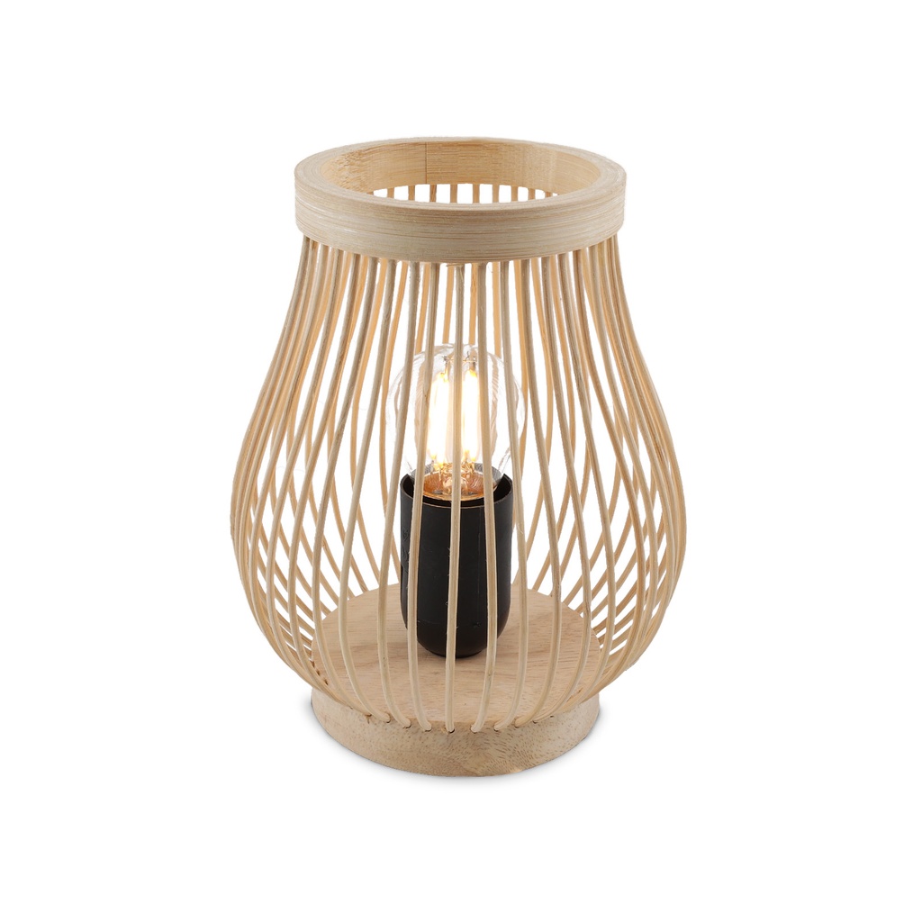 Kleine Tischlampe aus Holz und Bambus, Schlafzimmer-Nachttischlampe "BEACH" E27