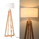 Lámpara de Pie de Madera "YUNA" con Pantalla Textil Blanca – Estilo Nórdico, Elegante,E27