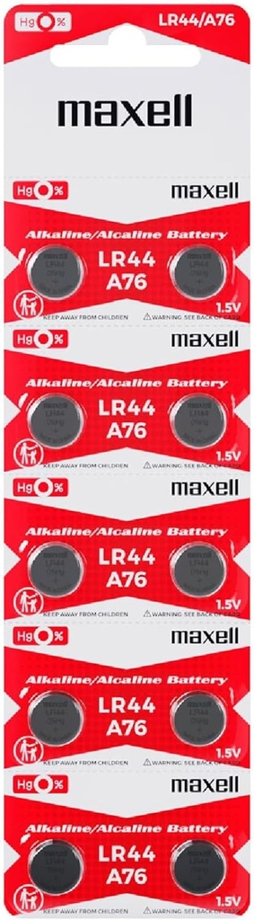  Maxell LR44/A76 1.5V micro - pack of 10 alkaline batteries