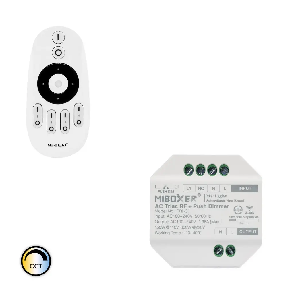 Variateur LED TRIAC + Télécommande RF 4 zones MiBoxer