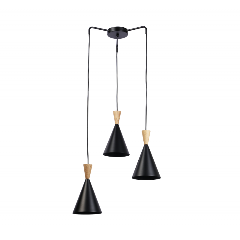 Lampada a sospensione tripla in metallo e legno "PARIS"