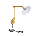  Gold brass finish swing arm wall light with plug and switch, vintage, adjustable, for bedroom, living room or study "Astral" - E27