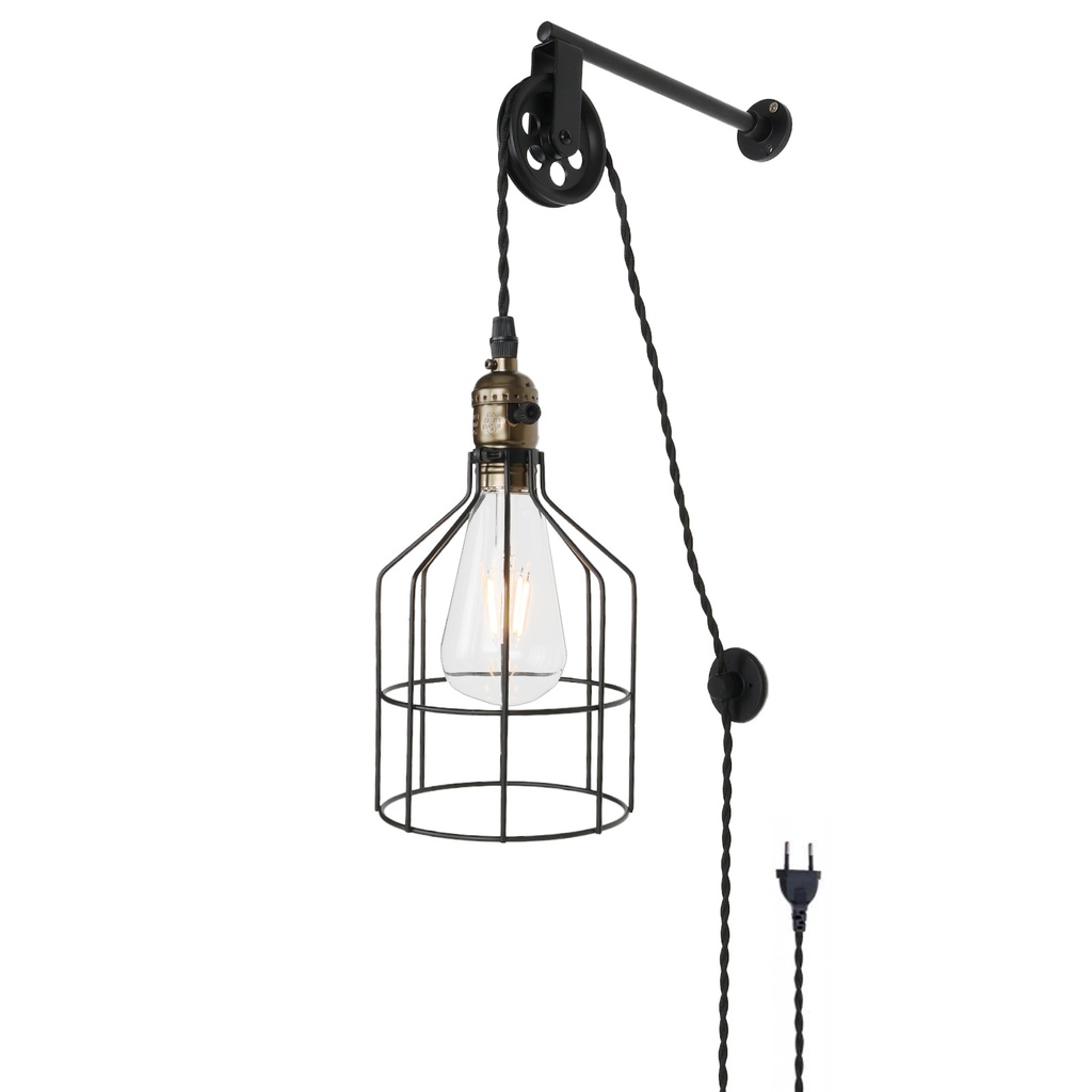 Luminária de parede suspensa com gaiola SKIPPY e plugue