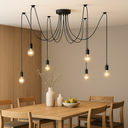 Lámpara Colgante de Estilo Industrial Retro 'FLORA' con Cable Expuesto, Ideal para Comedor, Restaurante, Bar y Cafetería, Compatible con 6 Bombillas E27 de Filamento (Bombillas No Incluidas)